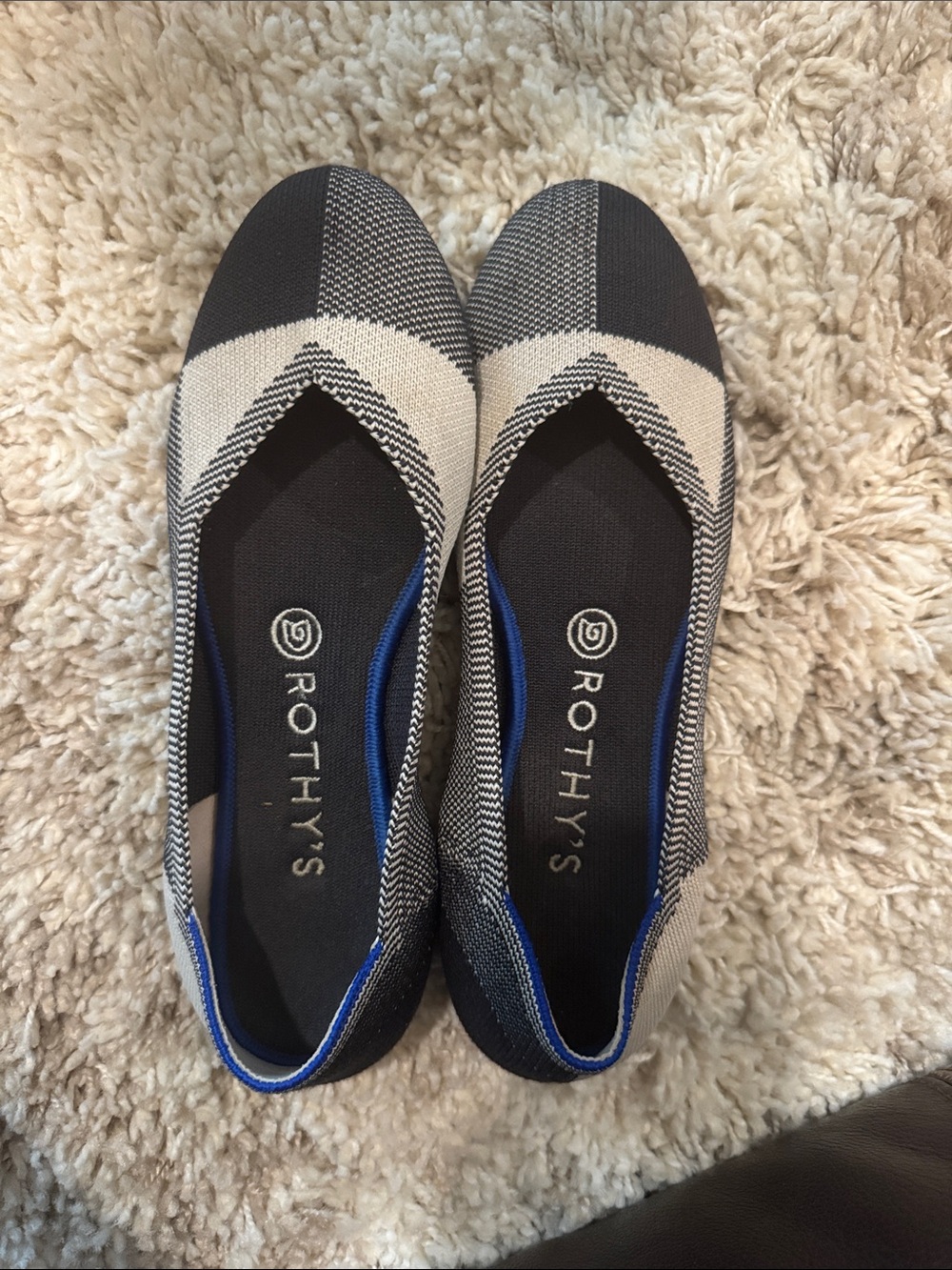 Rothy's Black and Cream Knit Slip-On Ballet Flats